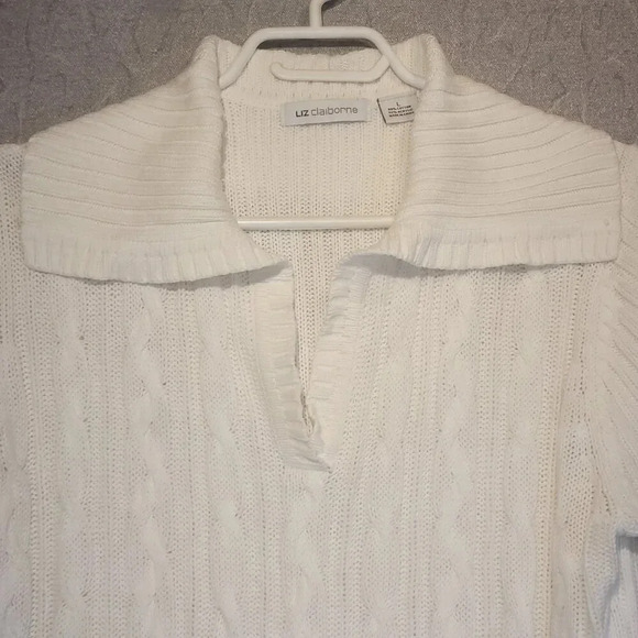 Liz Claiborne White  Long Sleeve Cable Knit Pullover Sweater Size Large - Picture 2 of 12